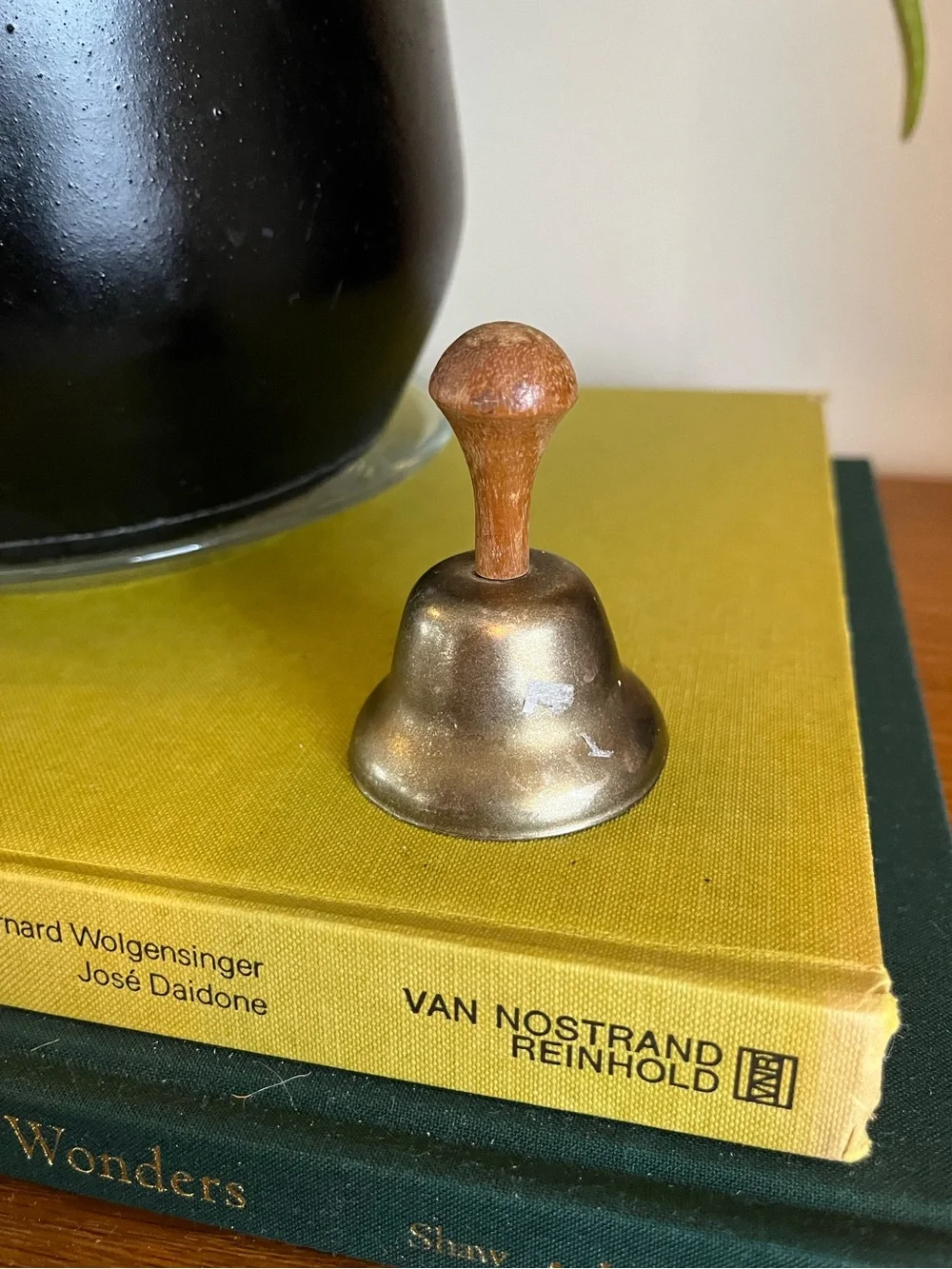 Vintage Small Hand Bell with Wooden Handle - Brass Tone